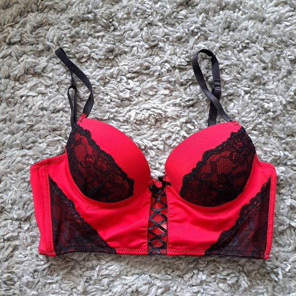 Sophie b. | Red and black lace 4 hook push up bra 34A - Picture 4 of 9